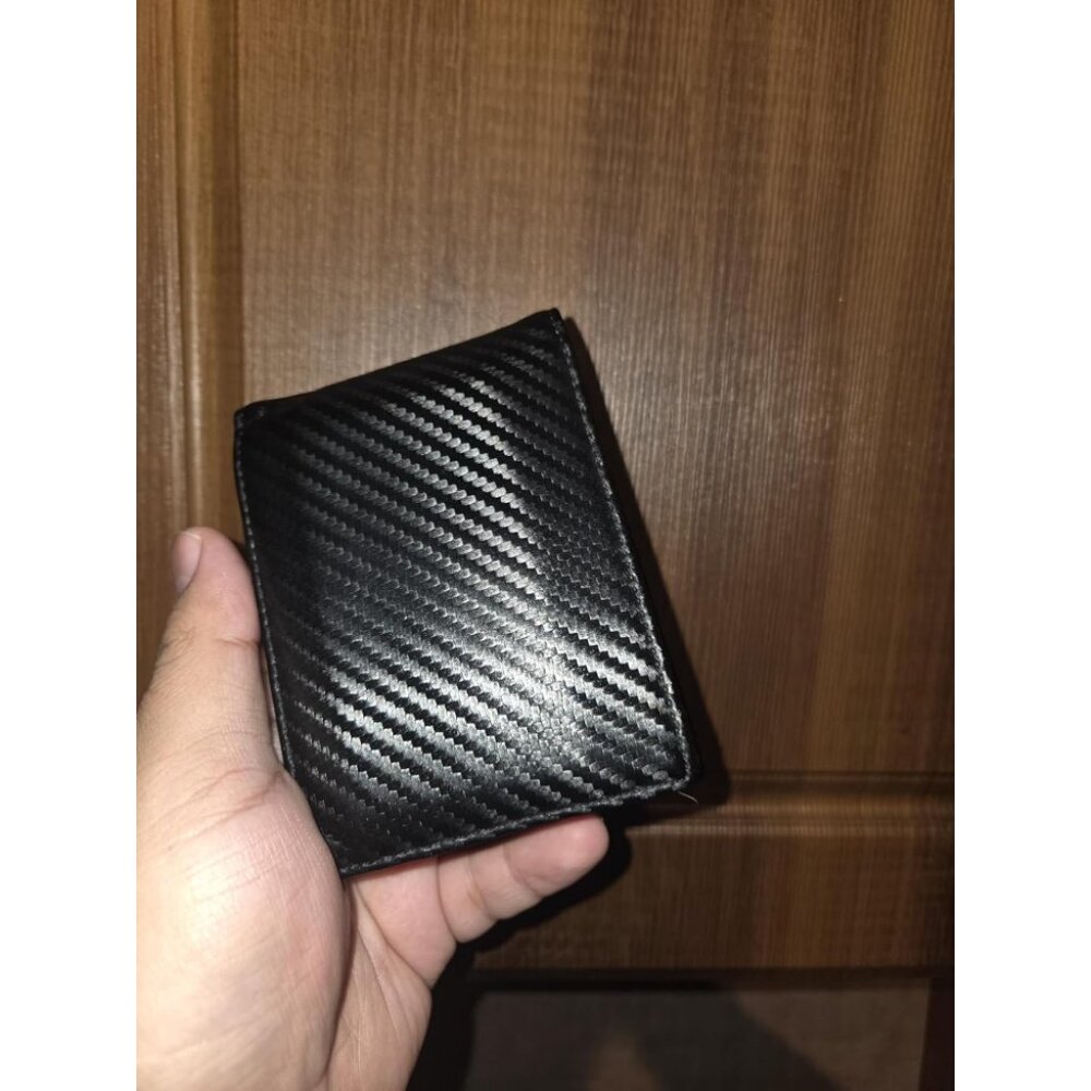 🆕Runbox‎ Men Carbon Black Leather Slim Leather 2 ID Window Gift Box Wallet